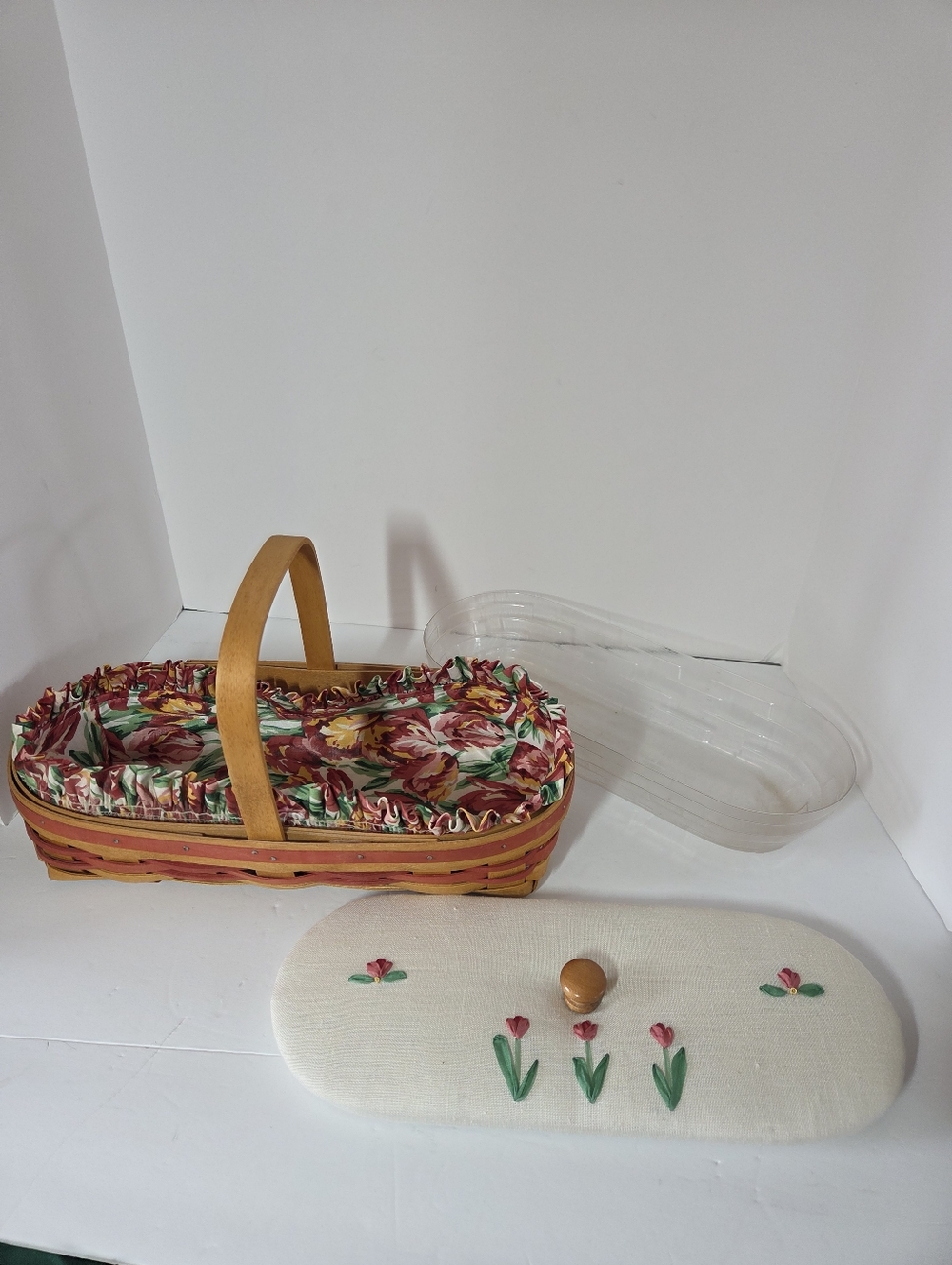 Longaberger May Series Tulip Basket 1995 With Heart Of Dresden Lid And Liner - Picture 7 of 7